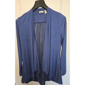 LOGO Lounge by Lori Goldstein Blue Open Front Cardigan Eyelet Lace Back XXS